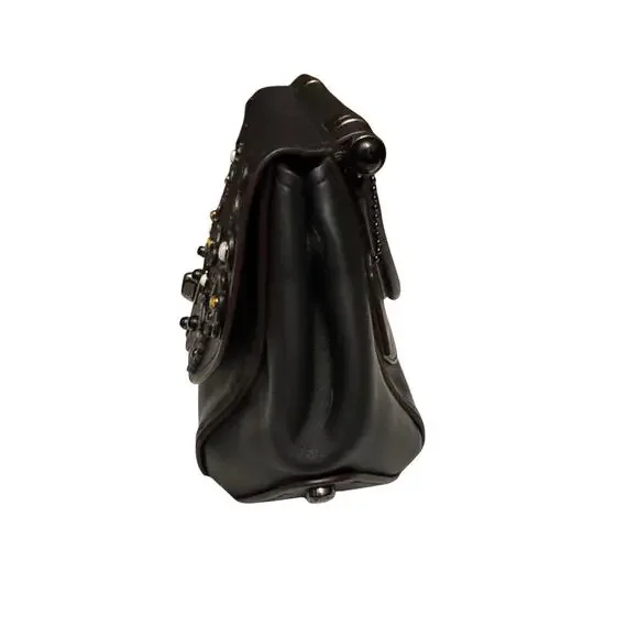 Coach Tea Rose Top Handle Bag Black and Oxblood Leather - Picture 8 of 14